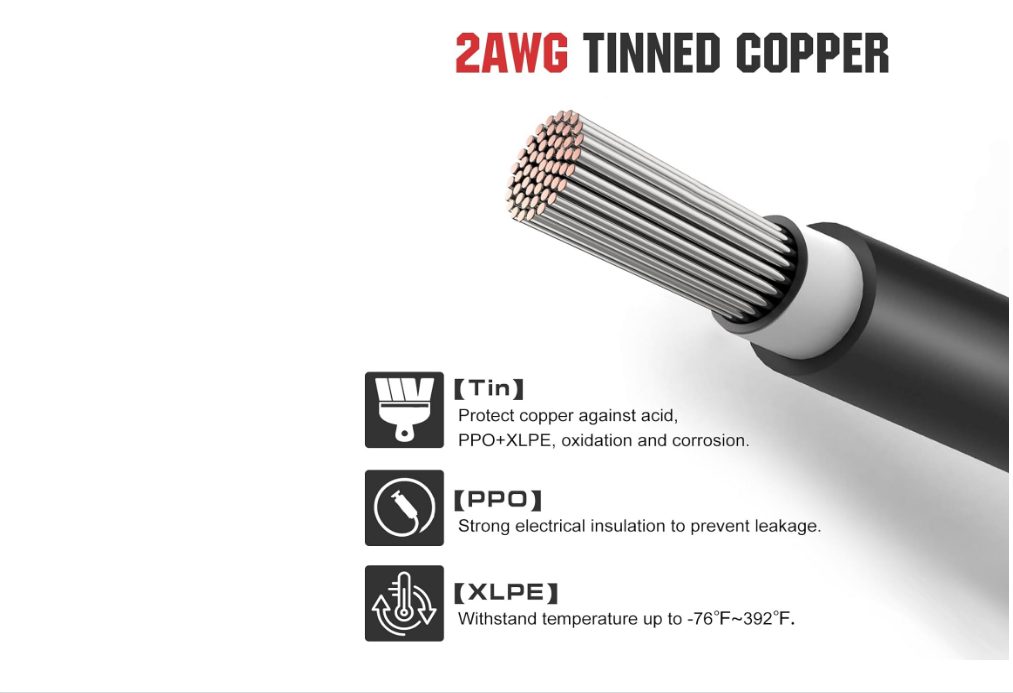 DFT2AWG Battery Cable with 5/16' Lug Terminals 12inch Cables Set Tinned Copper Battery Inverter Cable for Car, Truck, RV, Solar