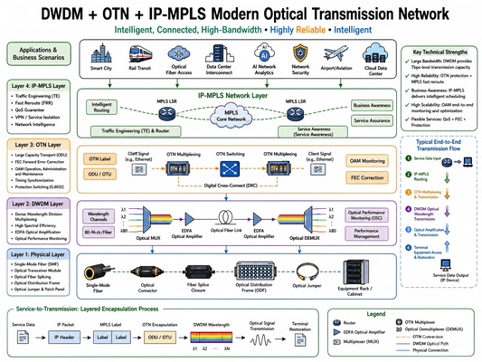 Understanding the Modern Optical Transport Network Architecture (DWDM + OTN + IP-MPLS) in One Diagram: The Digital Arteries Enabling the Internet of Everything