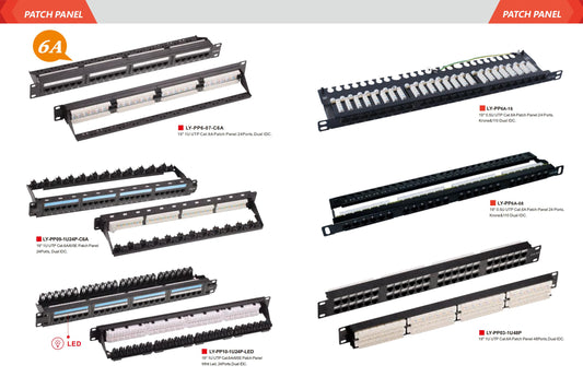 Cat5e Cat6a Patch Panel 12 24 Ports  Shielded Desk Top 1U